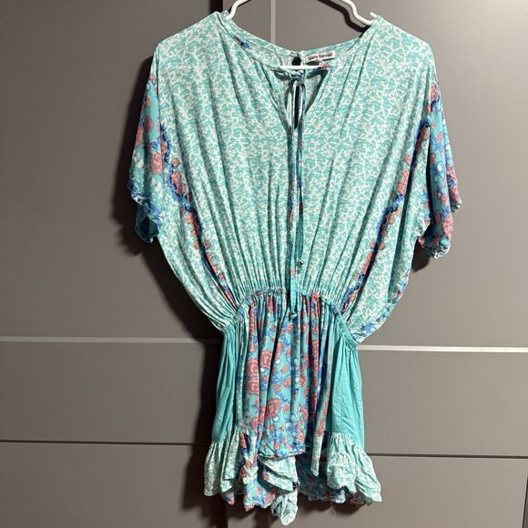 Tiare Hawaii Women Flowy Short Sleeve Romper M/L Multicolor Vacation Beachy - Picture 1 of 6